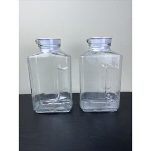 Vintage Clear Glass Half Gallon Milk Pitchers Rectangle Jug Set of 2